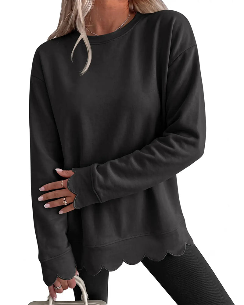 Scallop Trim Casual Sweatshirt 2024 f/w hoodies & sweatshirts spring