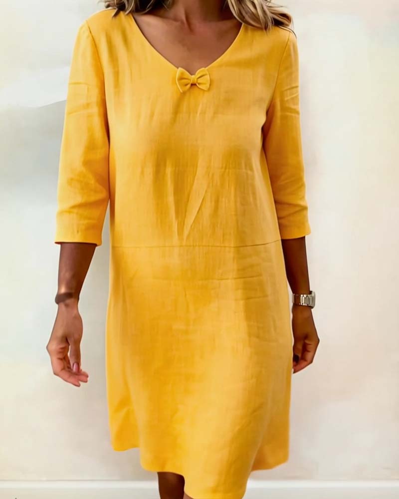 Bow V-Neck Linen Dress