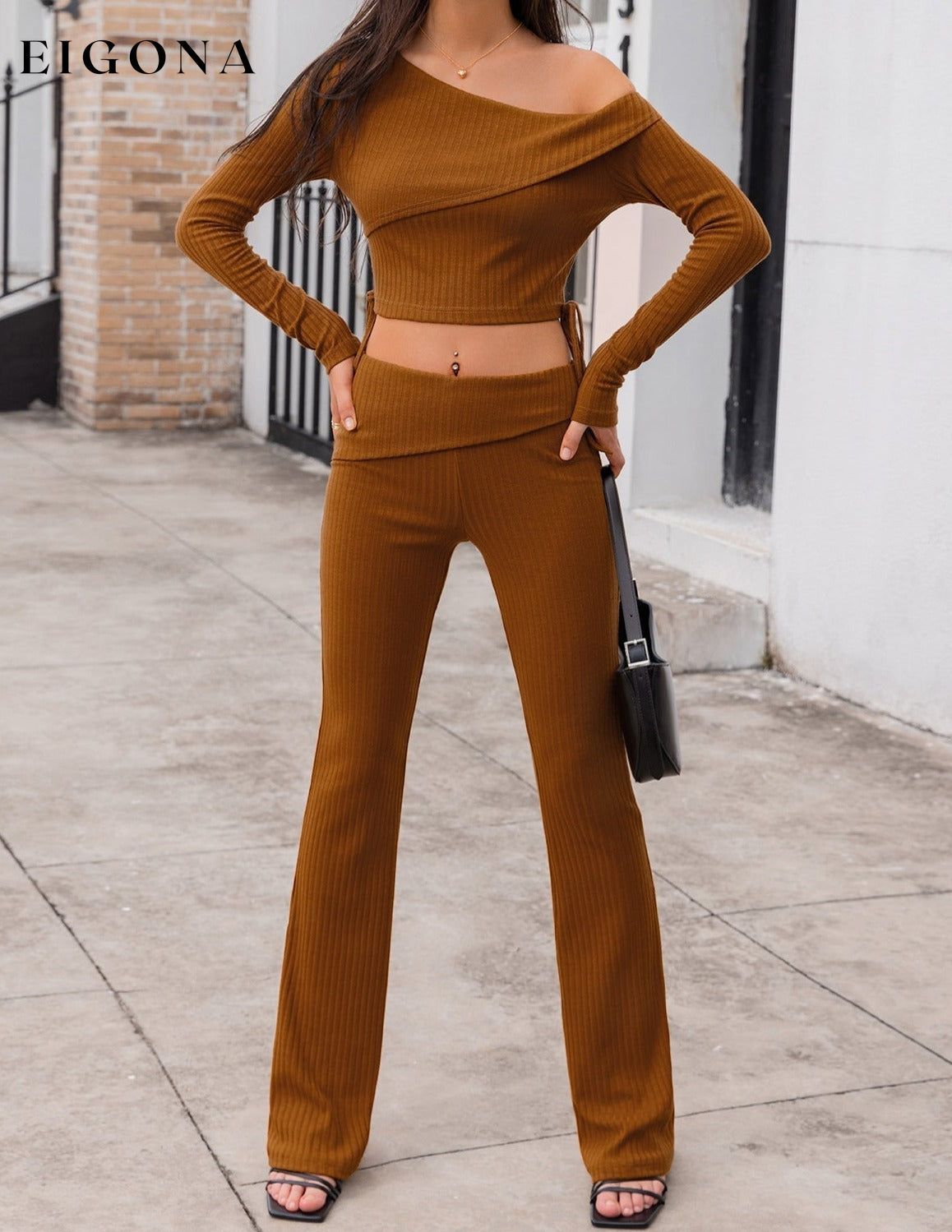 Asymmetrical Neck Ribbed Crop Top B@H@S@D clothes crop top croptop long sleeve top Ship From Overseas Shipping Delay 09/29/2023 - 10/04/2023 ShippingDelay 09/29/2023 - 10/04/2023 trend