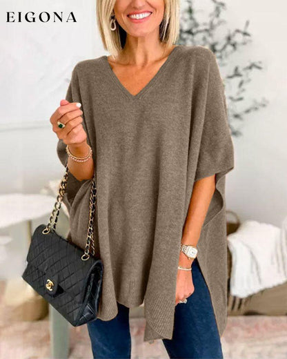 Elegant v-neck Pullover Sweater Coffee 2023 f/w 23BF clothes spring Sweaters sweaters & cardigans Tops/Blouses