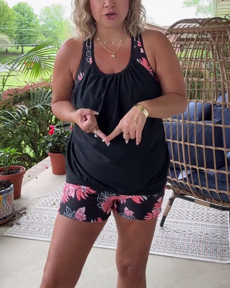 Sleeveless Contrast Print Two-Piece Swimsuit