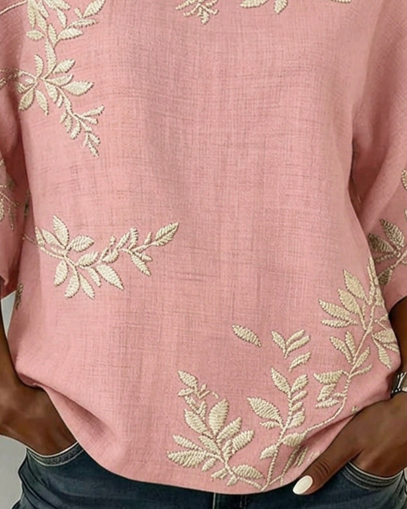 Round Neck Batwing Sleeve Striped Blouse