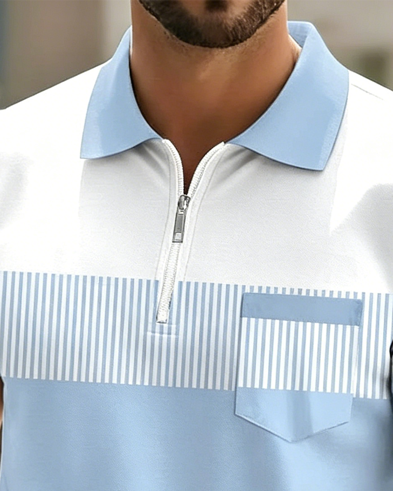 Patchwork Stripe Zipper Shirt