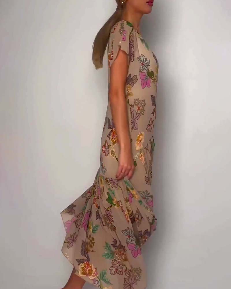 Abito a fiori con scollo tondo