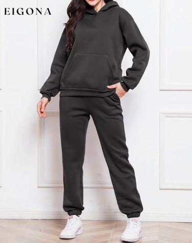Drop Shoulder Long Sleeve Hoodie and Pants Set, 2 Piece Sweater and Pants Set Charcoal bottoms clothes lounge lounge wear lounge wear sets loungewear loungewear sets S.S.Ni sets Ship From Overseas Sweater sweaters Sweatshirt