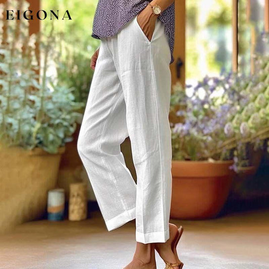 Casual Straight Trousers White best Best Sellings bottoms clothes Cotton And Linen pants Plus Size Sale Topseller