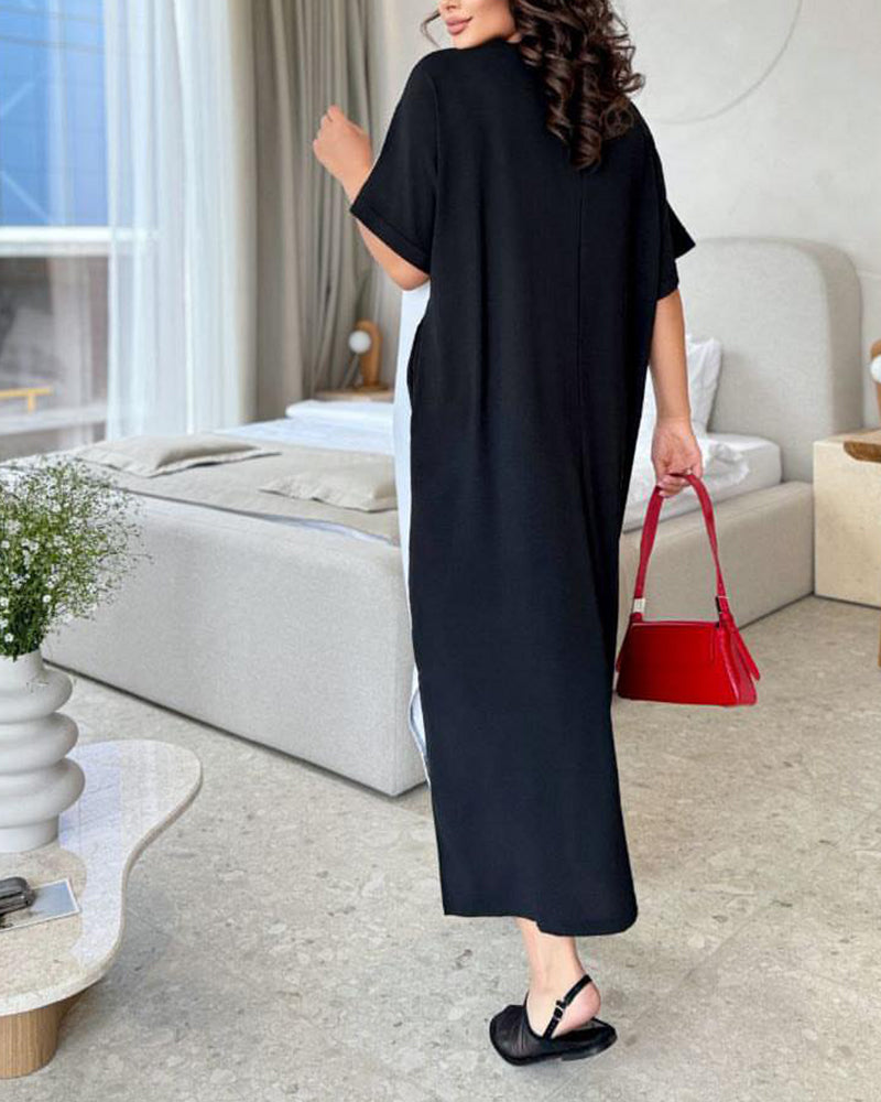 Short sleeve slit casual dress 202466 casual dresses summer
