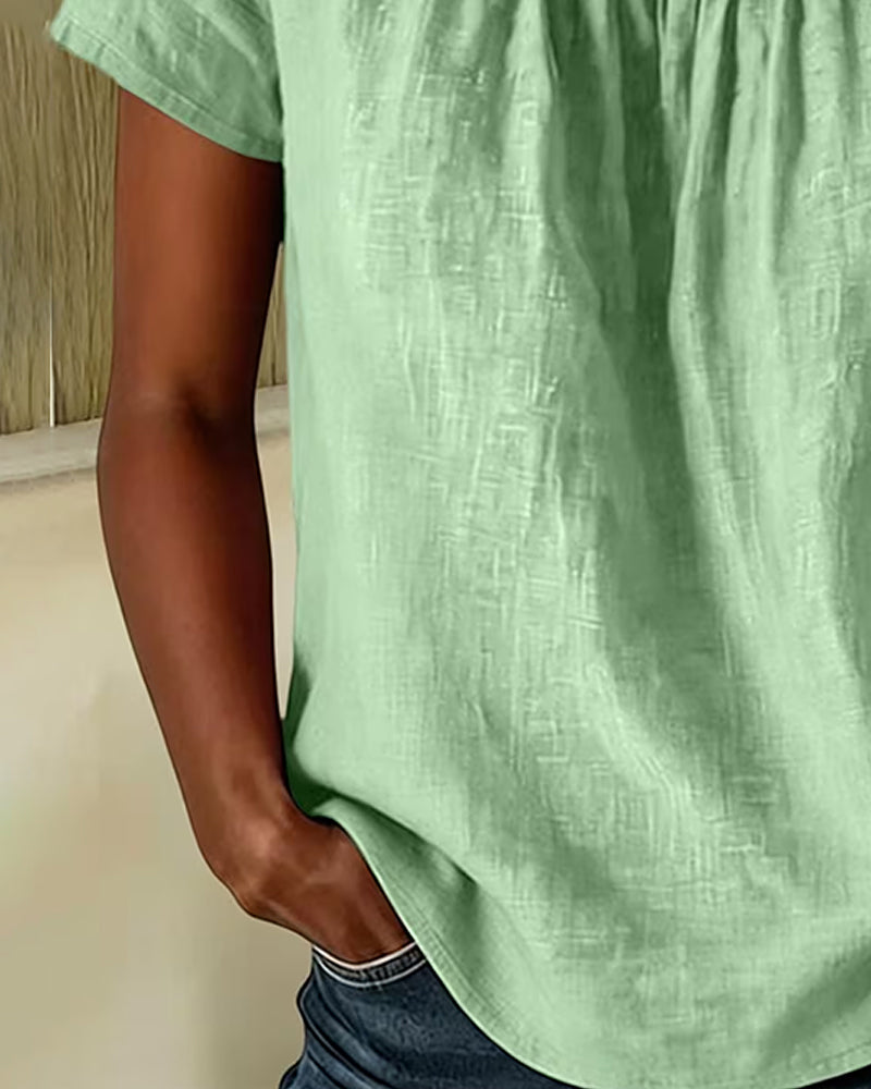 Square Neck Shirred Short Sleeve Blouse