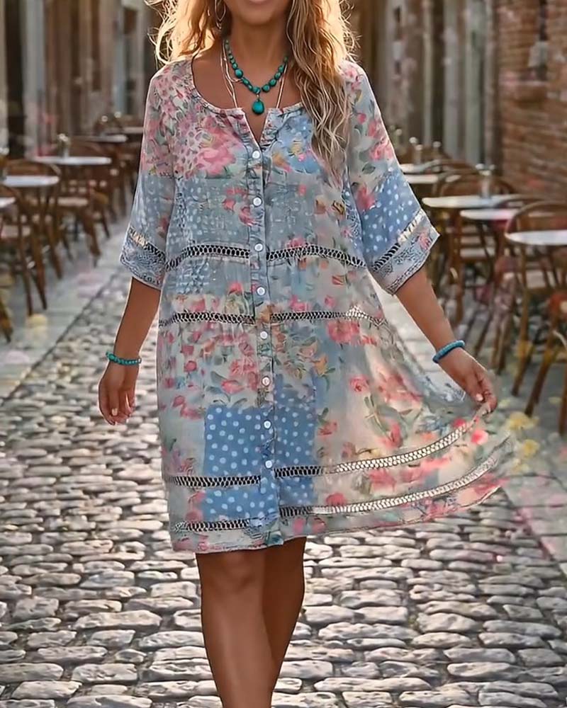 Loose Fit Floral Print Dress