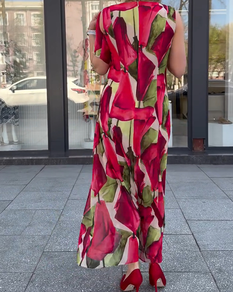 Sleeveless Printed U Neck Dress