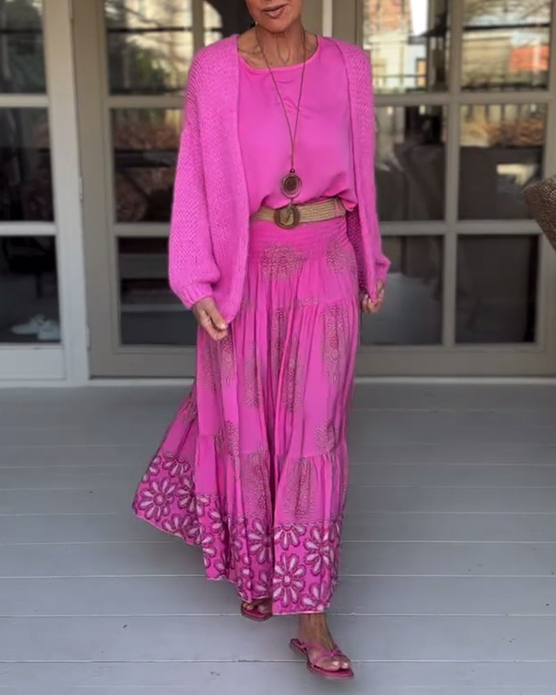 Cardigan décontracté à manches longues de couleur unie