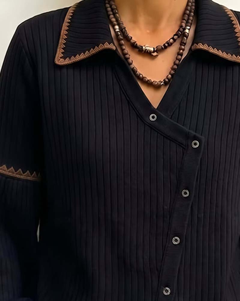 Lapel Button Lantern Sleeve Coat