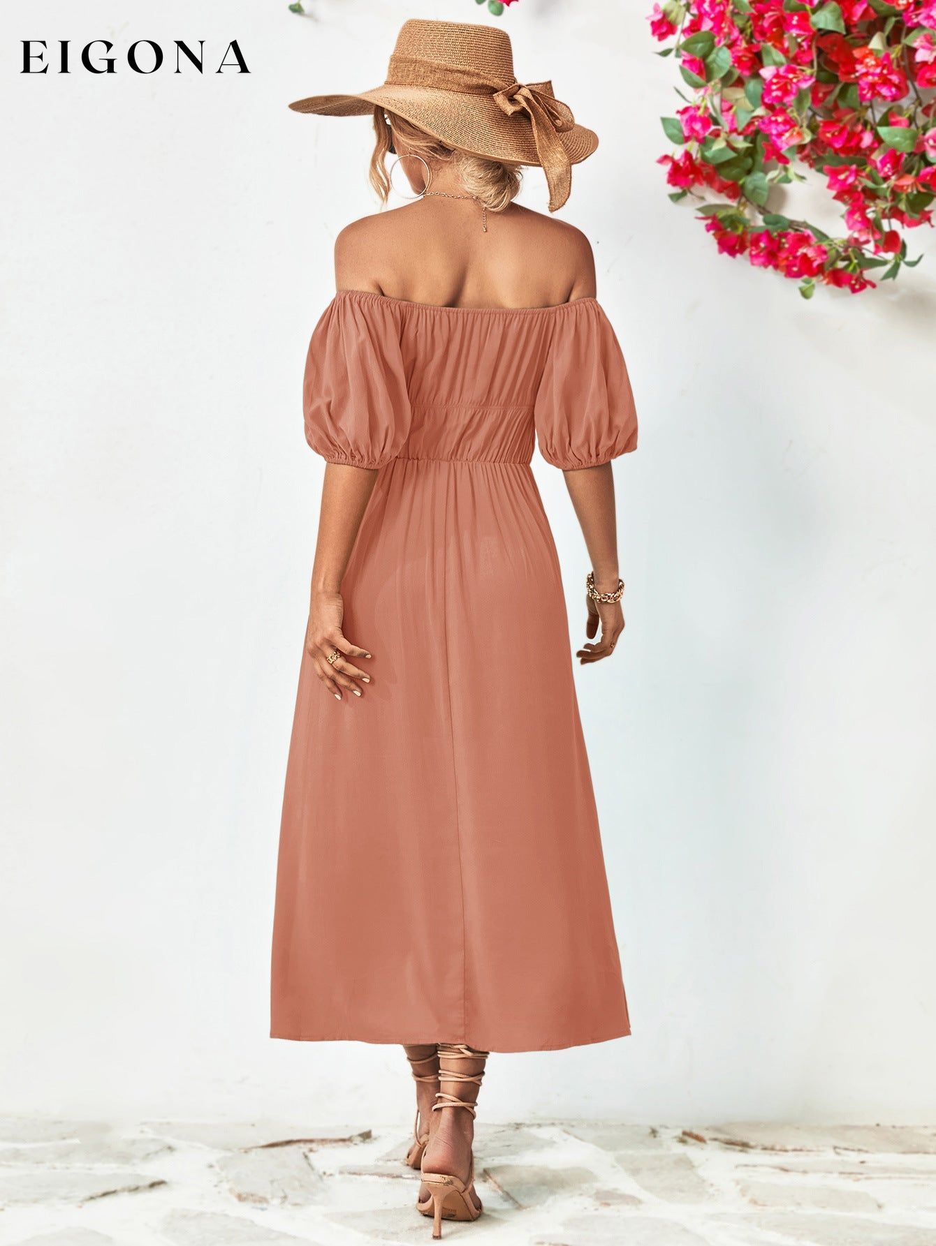 Off-Shoulder Balloon Casual Sleeve Midi Dress casual dress casual dresses clothes midi dress midi dresses Ship From Overseas short sleeve dress short sleeve dresses YO
