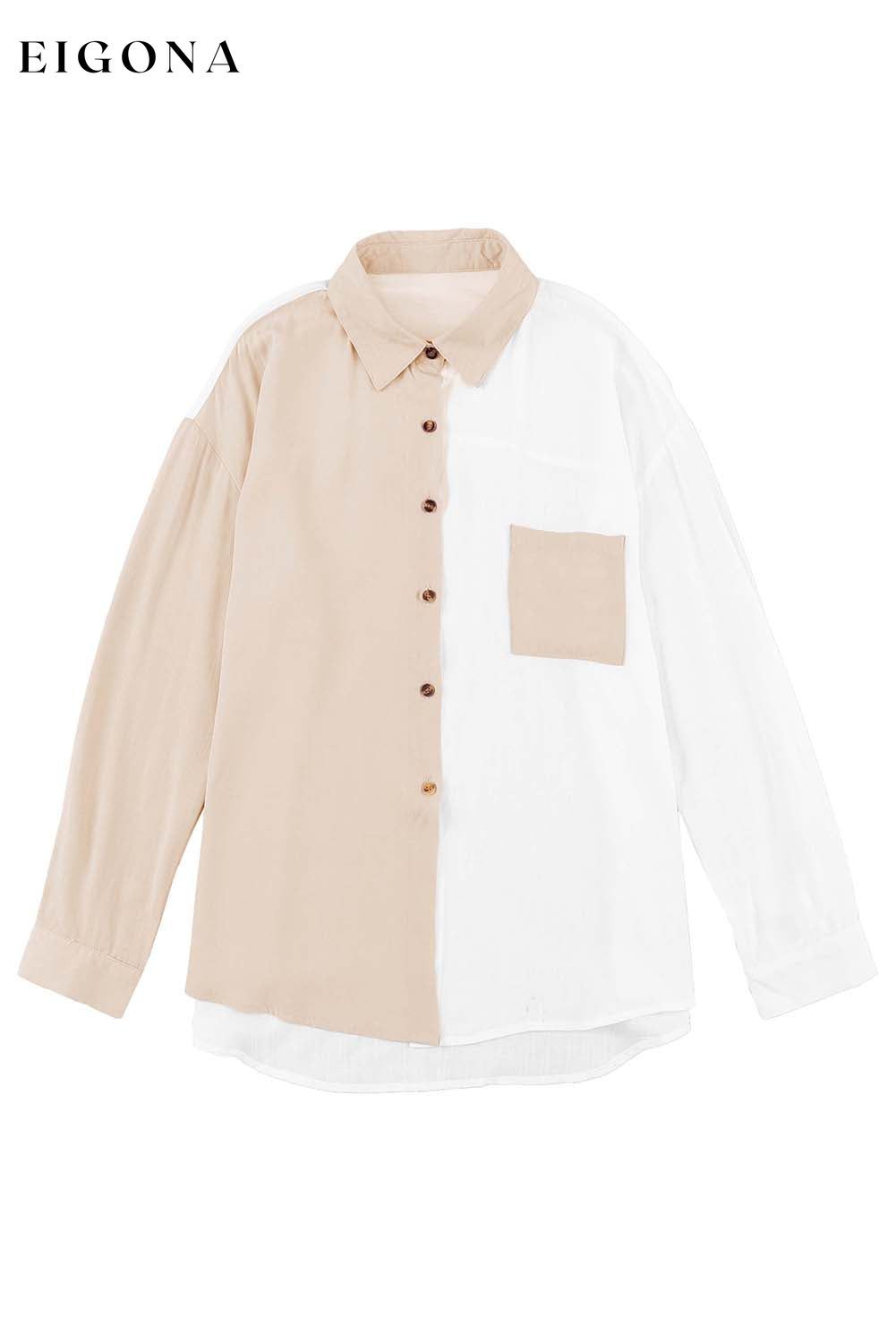 Colorblock Buttons Shirt-Collar Long Sleeve Pocket Blouse All In Stock clothes Occasion Daily Print Color Block Season Fall & Autumn Season Spring Style Casual