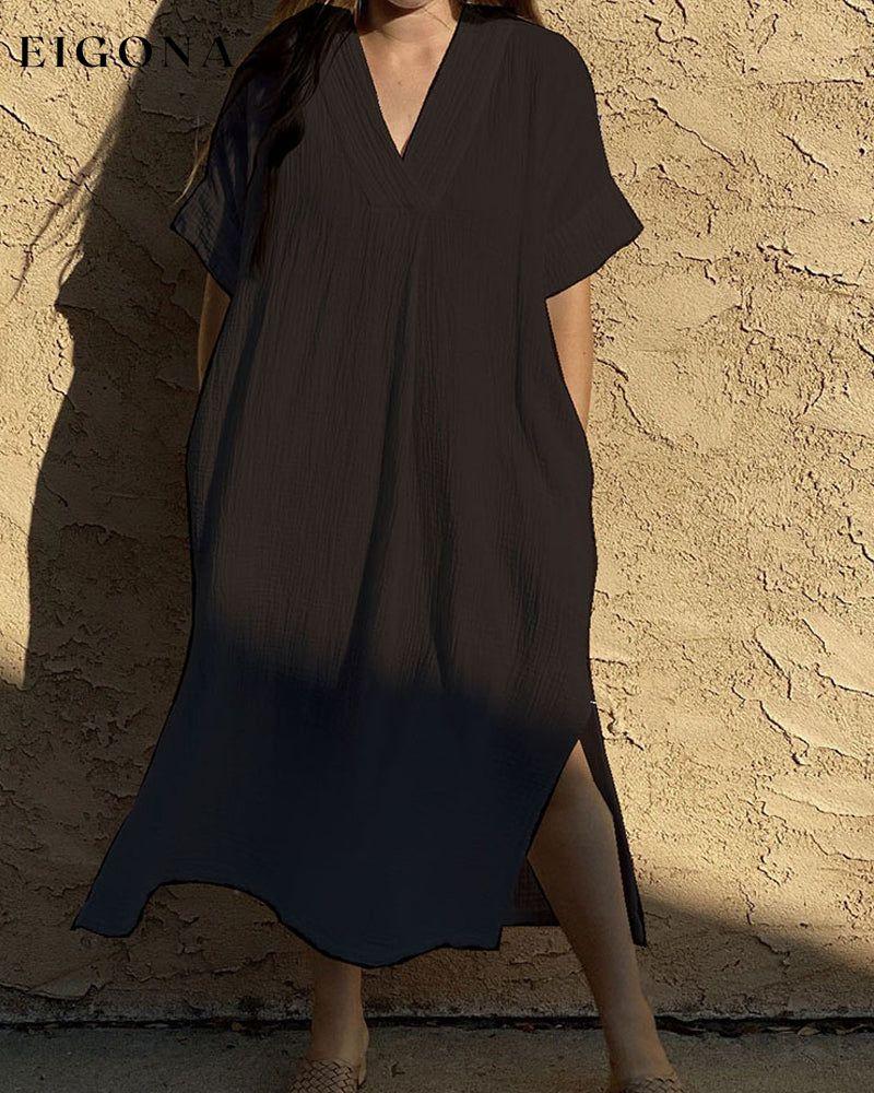 V-neck short sleeves slit dress Black 23BF Casual Dresses Clothes Dresses Summer