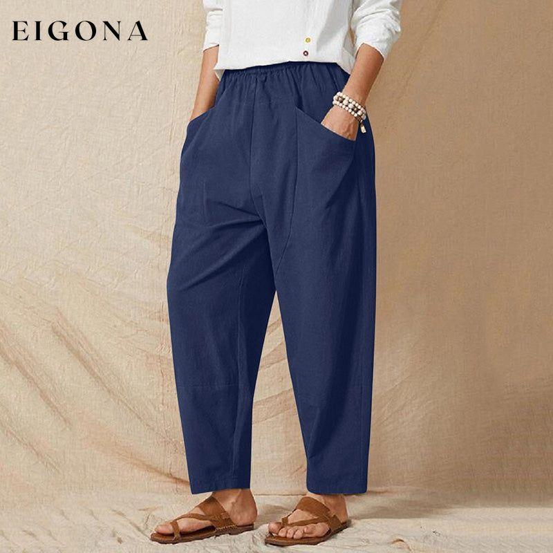 Solid Color Casual Trousers Blue best Best Sellings bottoms clothes pants Plus Size Sale Topseller