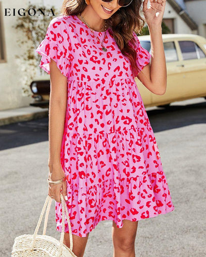 Short Sleeve Dress in Floral and Leopard Print Fuchsia Casual Dresses Clothes Dresses SALE Summer