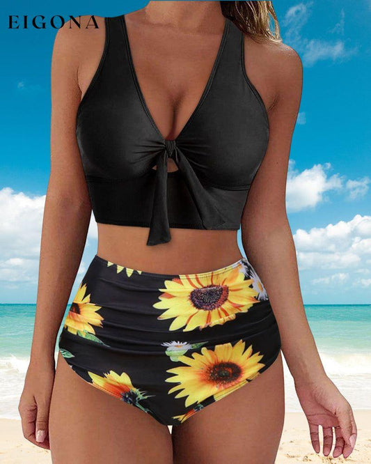 High Waist Push Up Floral Print Bikinis Black 23BF Bikinis Clothes Summer Swimwear