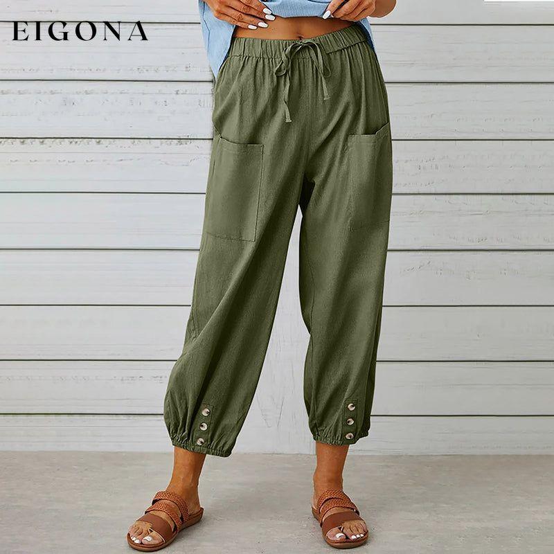 Casual Comfortable Trousers Army Green best Best Sellings bottoms clothes Cotton And Linen pants Sale Topseller