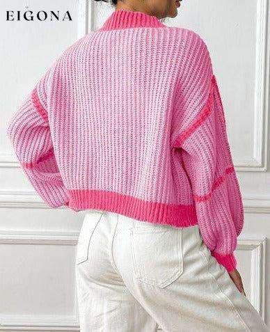 Contrast Open Front Long Sleeve Cardigan Clothes Ship From Overseas Y.M