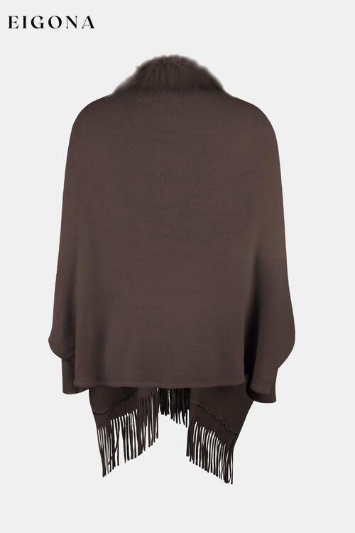 Fringe Open Front Long Sleeve Poncho clothes Drizzle Ship From Overseas sweaters