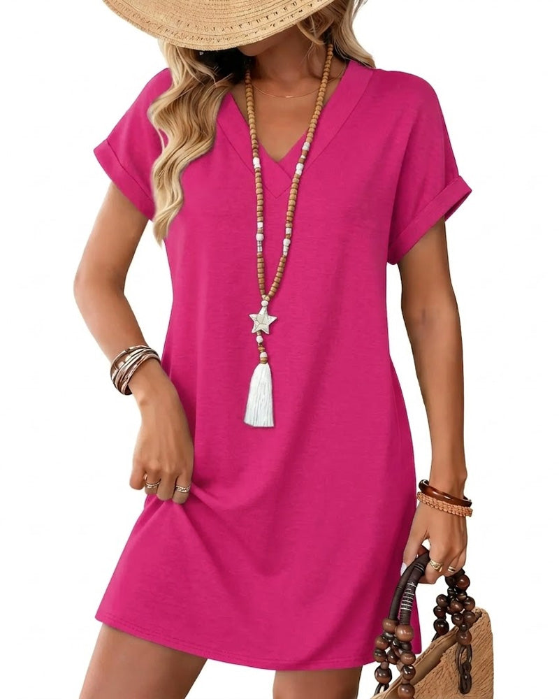 Colorful Horizontal Stripe V-Neck Dress