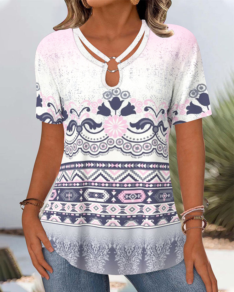 Casual Short-Sleeved Printed Blouse