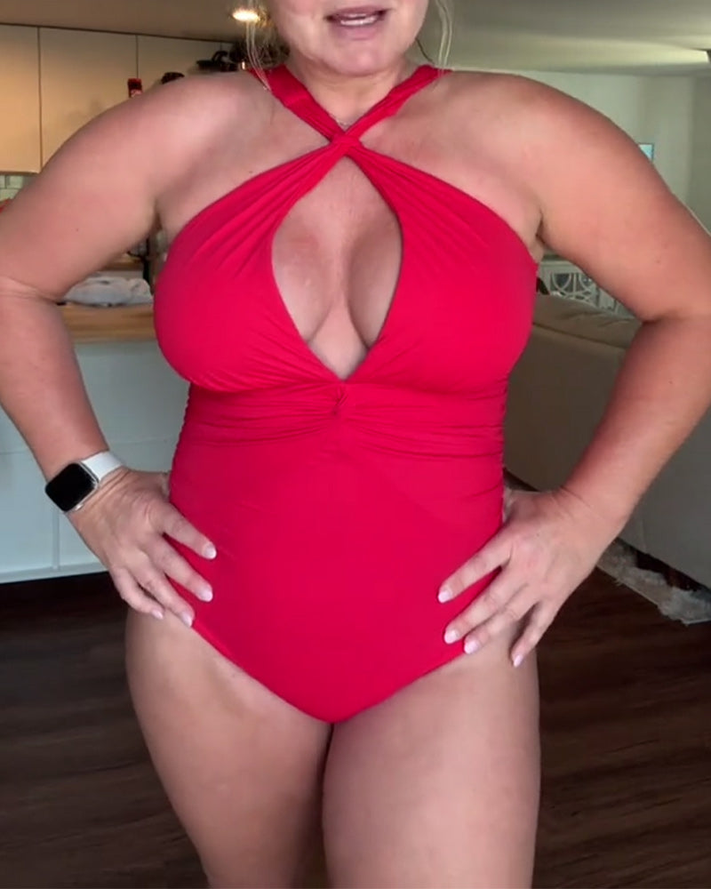 Sexy Slim Fit Solid Color One-Piece Swimsuit