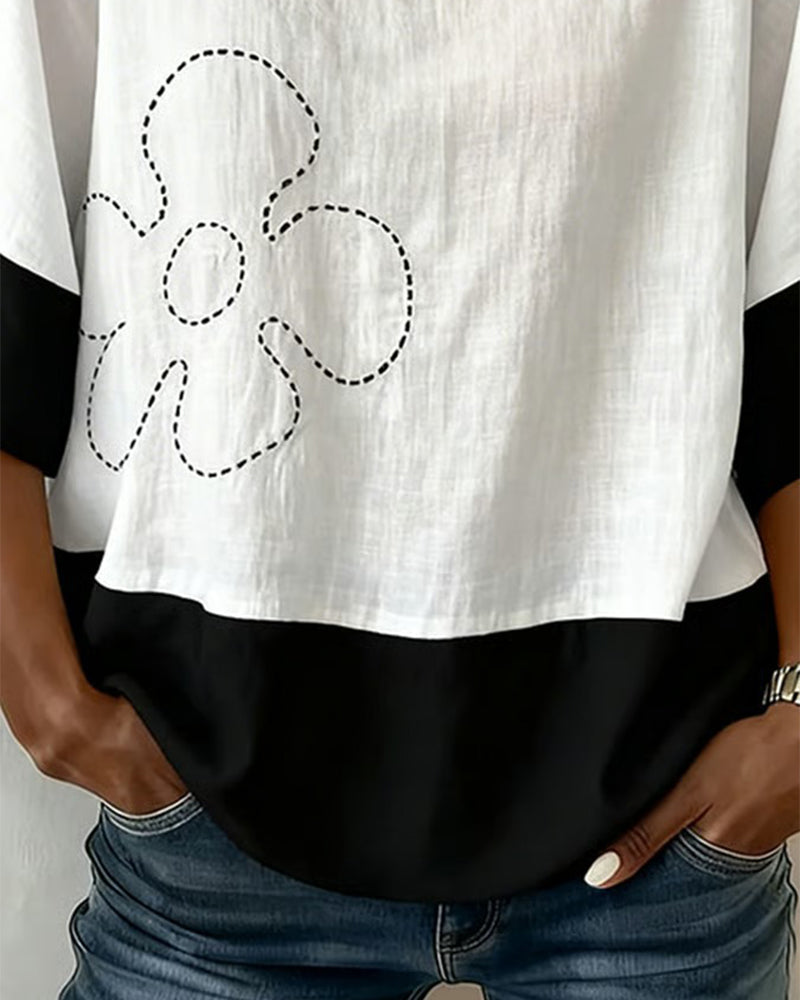 Color Block Floral Top