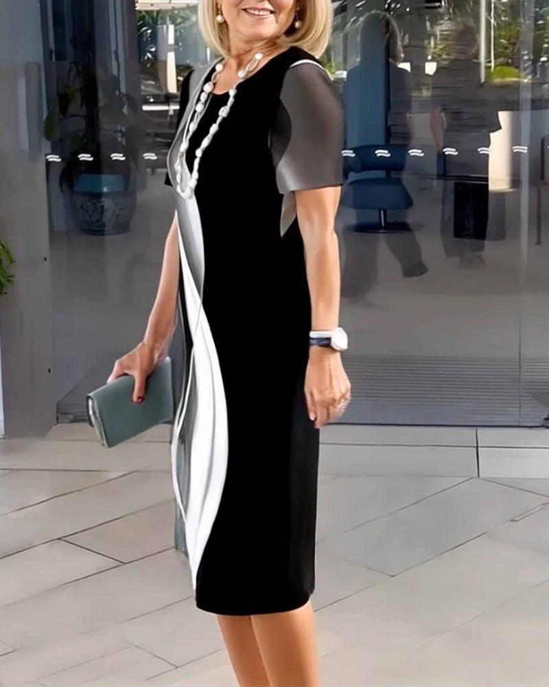 Crew Neck Geometric Print Dress