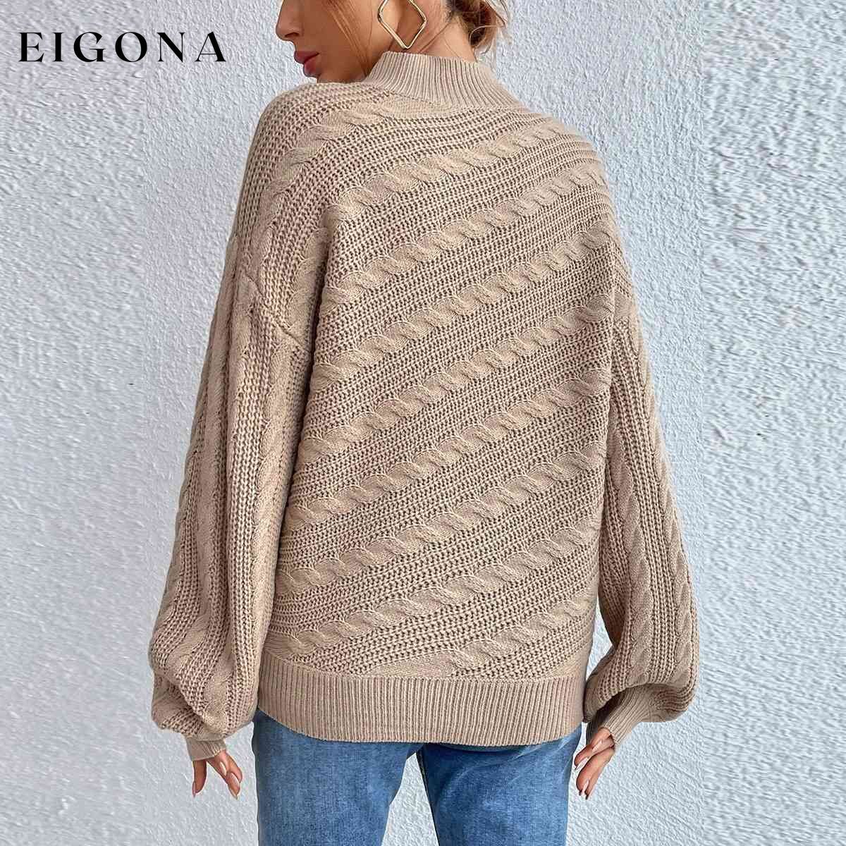 Cable-Knit Mock Neck Long Sleeve Sweater clothes M@F@Y Ship From Overseas