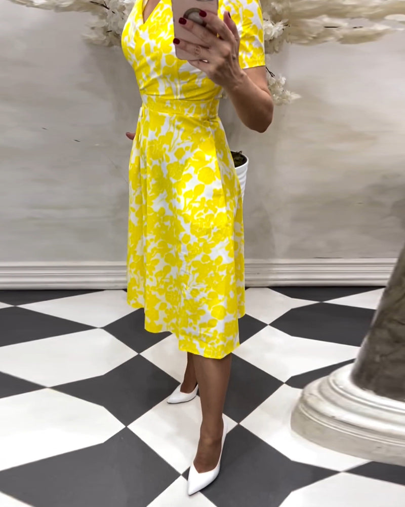 Contrast print short sleeve button crossover dress 202466 casual dresses summer