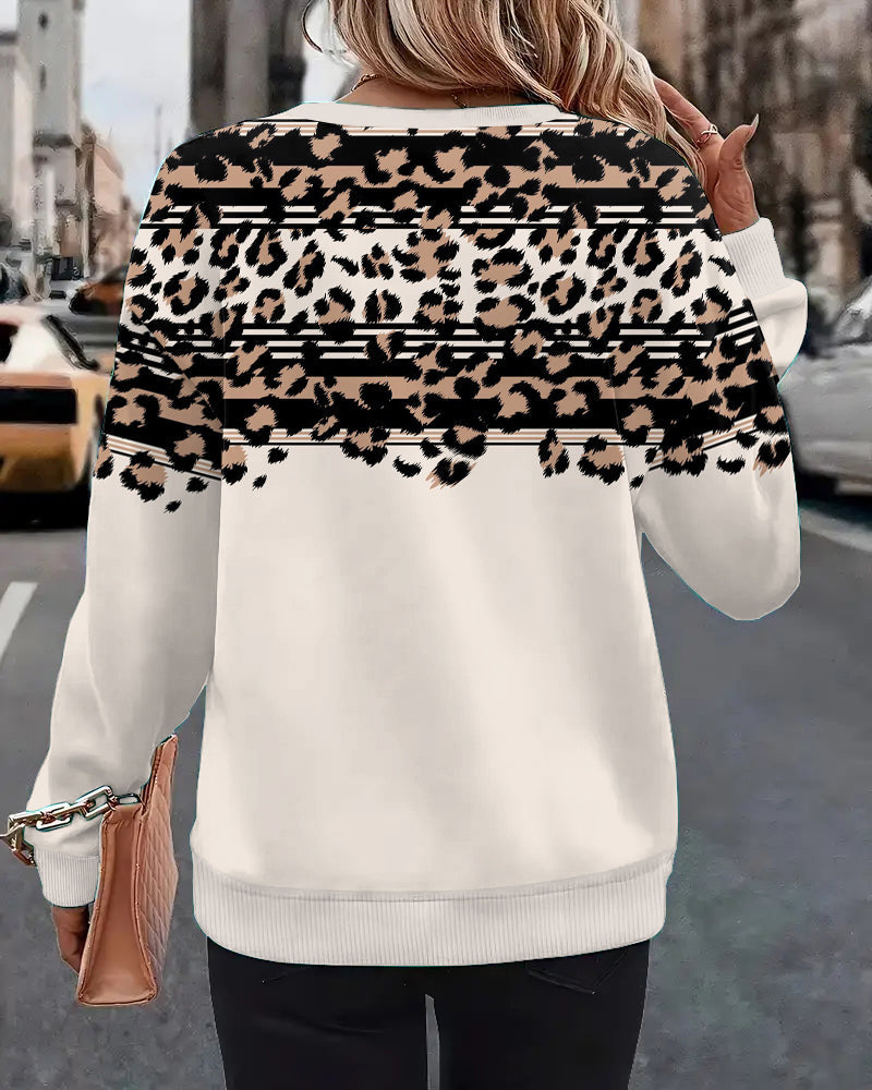 Sweatshirt mit Rundhalsausschnitt und Leopardenmuster