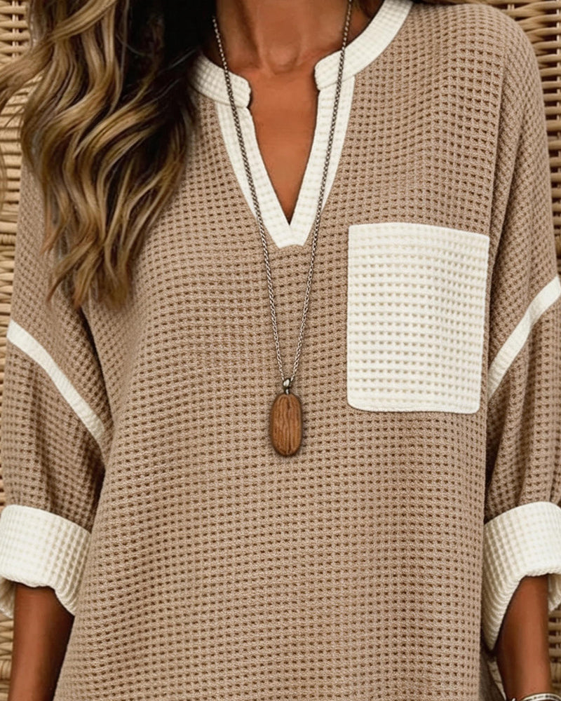 V-Neck Colorblock Loose Top 2024 f/w spring tops