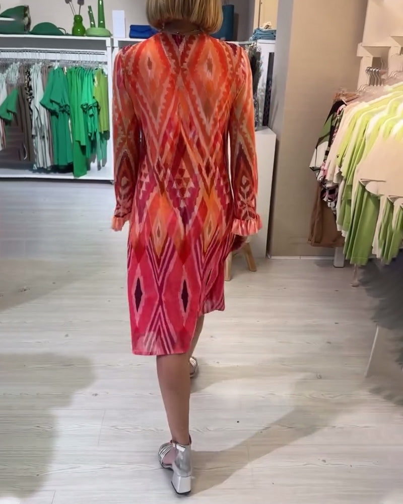 Long sleeve v neck printed casual dress 202466 casual dresses summer