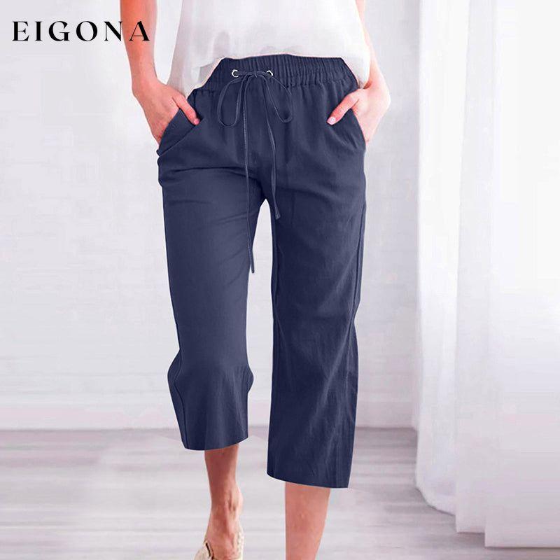 【Cotton And Linen】Solid Color Casual Pants Navy Blue best Best Sellings bottoms clothes Cotton And Linen pants Plus Size Sale Topseller
