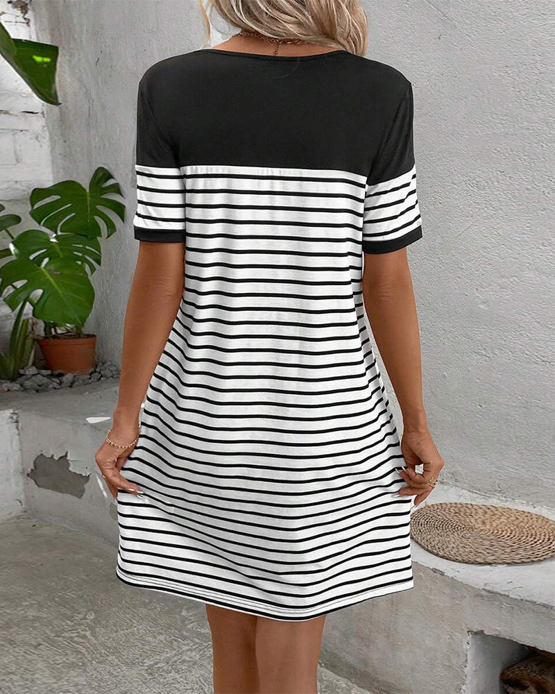 Casual Striped Contrast Straight Dress