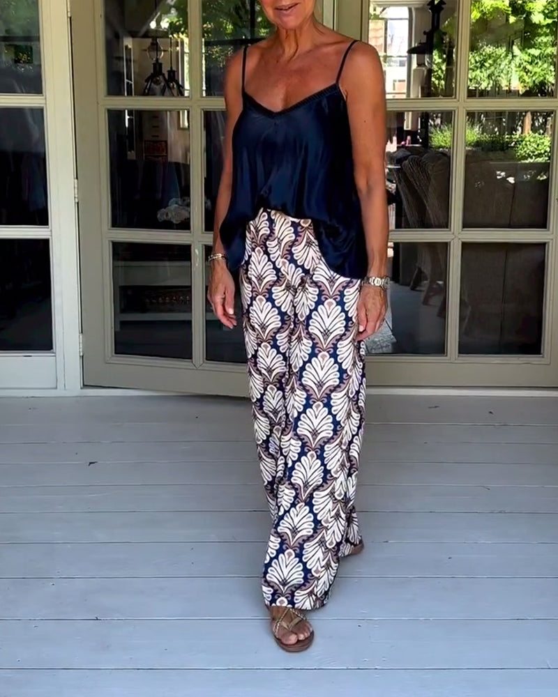 Vintage floral print casual pants pants spring summer