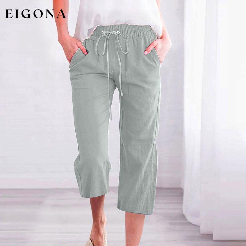 【Cotton And Linen】Solid Color Casual Pants Light Green best Best Sellings bottoms clothes Cotton And Linen pants Plus Size Sale Topseller