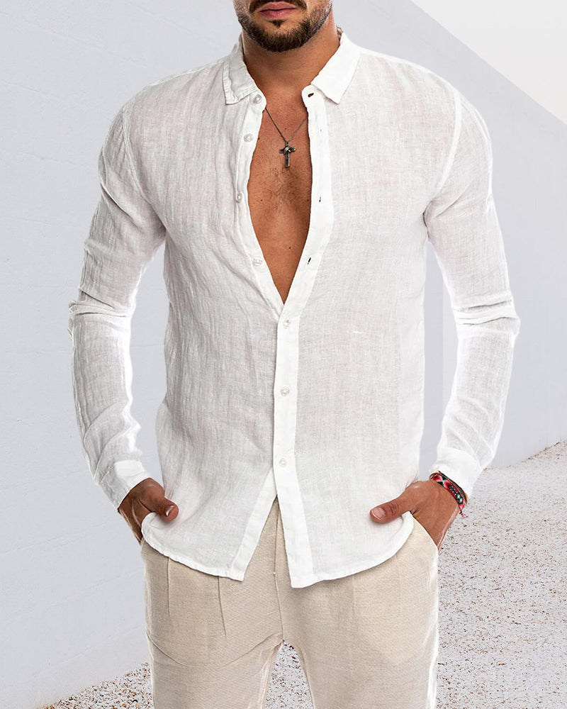 Men's Turn-Down Collar Plain Casual Shirt
