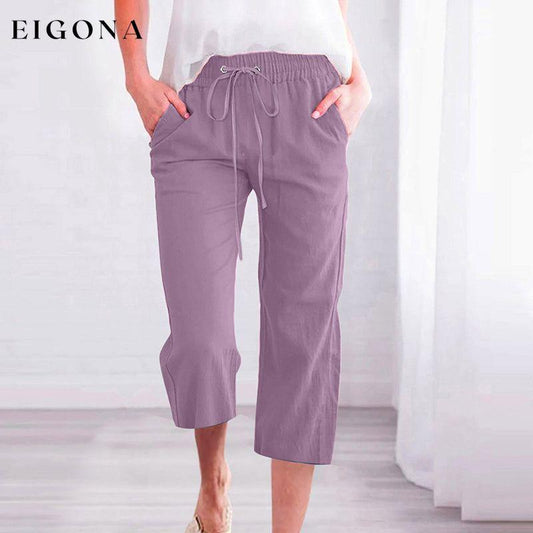 【Cotton And Linen】Solid Color Casual Pants Purple best Best Sellings bottoms clothes Cotton And Linen pants Plus Size Sale Topseller