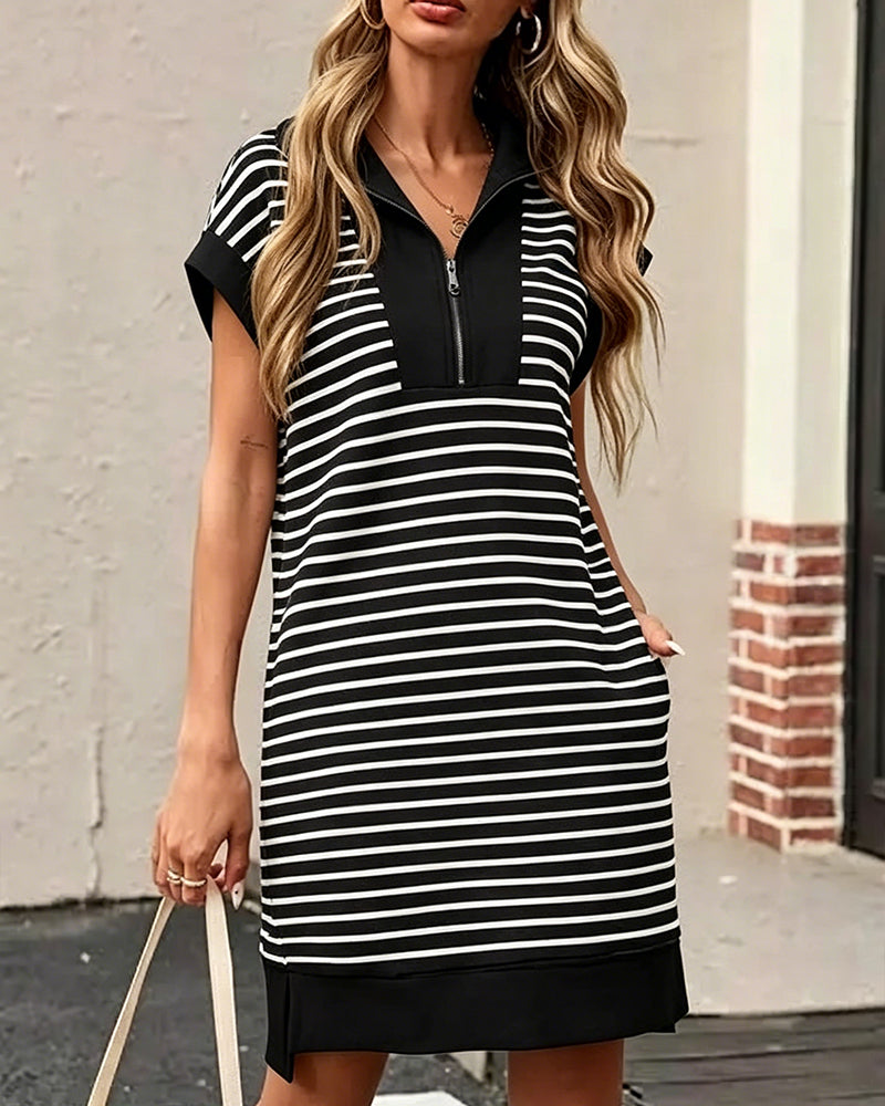 Half-Zip Striped Loose Fit Casual Dress