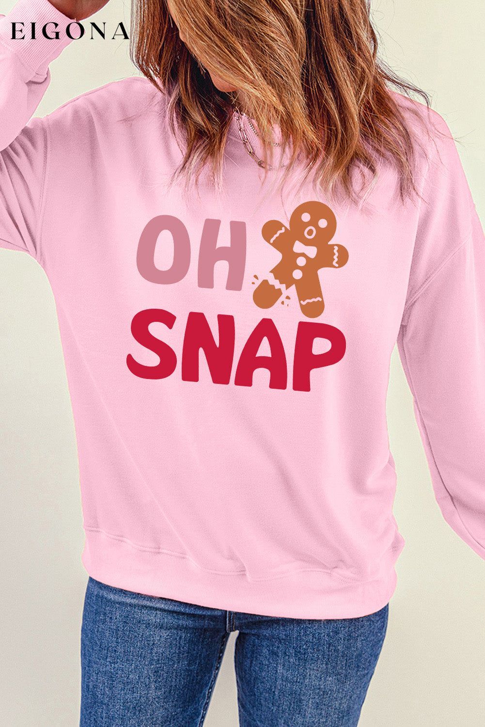 Pink OH SNAP Gingerbread Man Christmas Pullover Sweatshirt christmas sweater clothes Day Christmas EDM Monthly Recomend Print Letter Sweater sweaters Sweatshirt