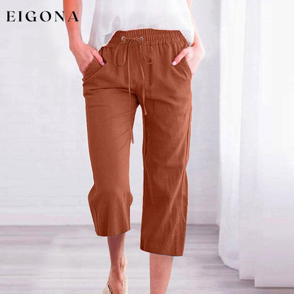【Cotton And Linen】Solid Color Casual Pants Brown best Best Sellings bottoms clothes Cotton And Linen pants Plus Size Sale Topseller