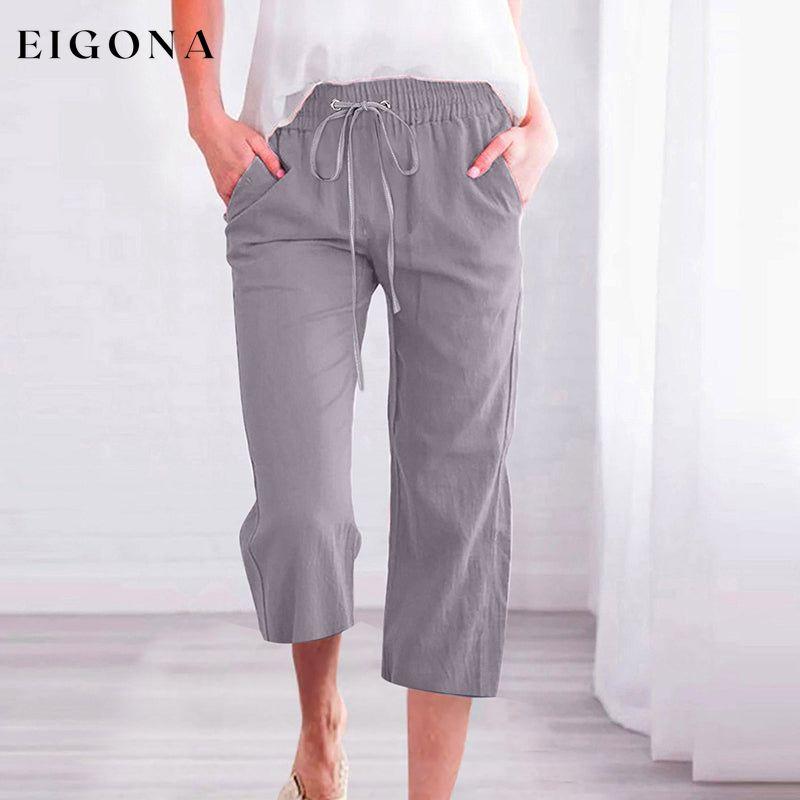 【Cotton And Linen】Solid Color Casual Pants Light Gray best Best Sellings bottoms clothes Cotton And Linen pants Plus Size Sale Topseller