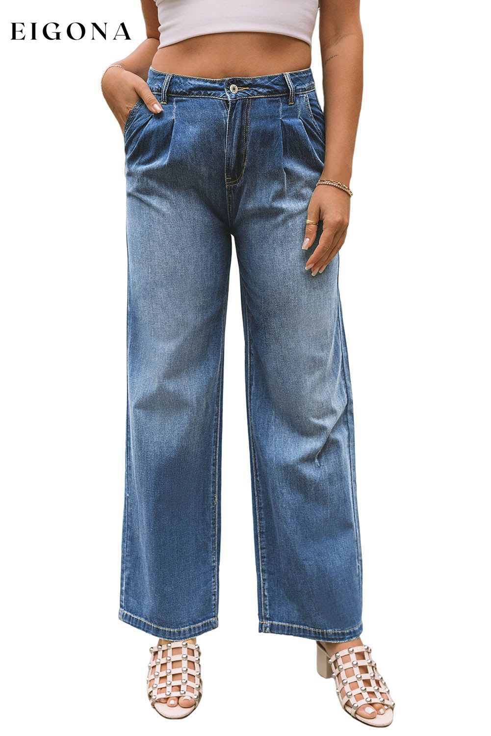 Blue Slouchy Wide Leg Jeans All In Stock bottoms clothes DL Exclusive Fabric Denim Jeans Occasion Daily Occasion Office Print Solid Color Season Summer Silhouette Wide Leg Style Casual Style Modern wide leg pants Women's Bottoms