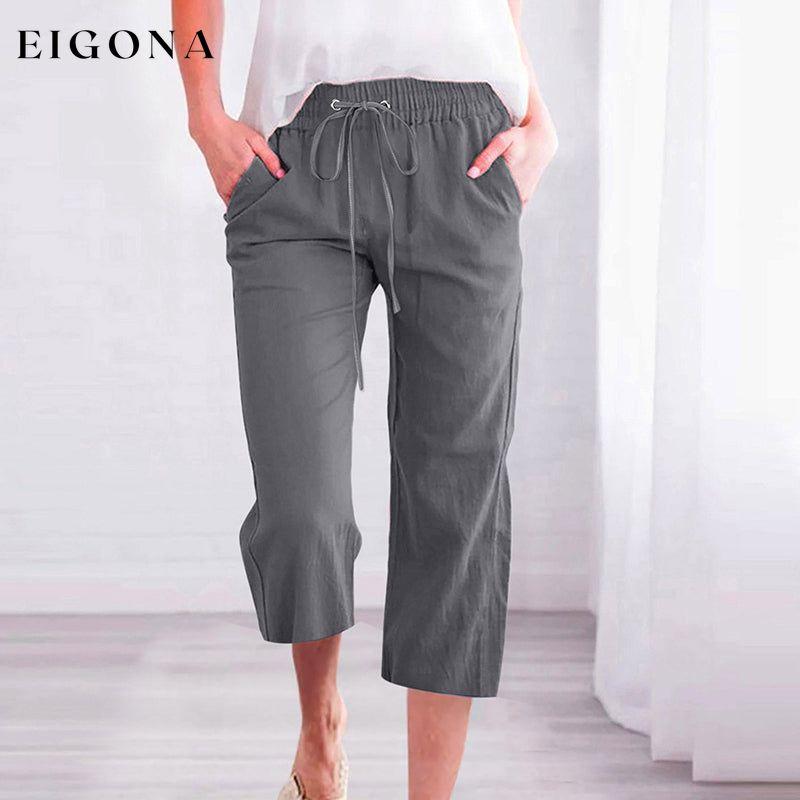 【Cotton And Linen】Solid Color Casual Pants Dark Gray best Best Sellings bottoms clothes Cotton And Linen pants Plus Size Sale Topseller