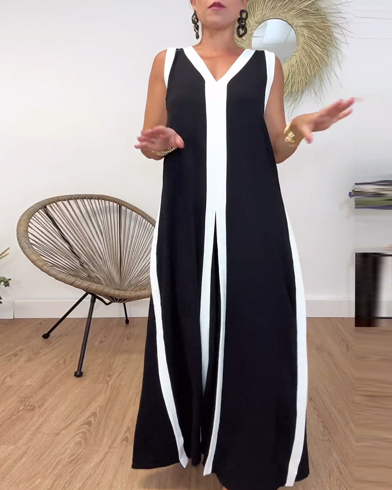 Fashionable contrasting print V-neck sleeveless dress 202466 casual dresses summer