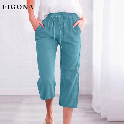 【Cotton And Linen】Solid Color Casual Pants Sky Blue best Best Sellings bottoms clothes Cotton And Linen pants Plus Size Sale Topseller