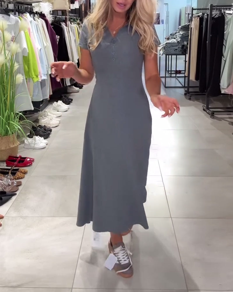Polo Collar Casual Waist A-Line Dress